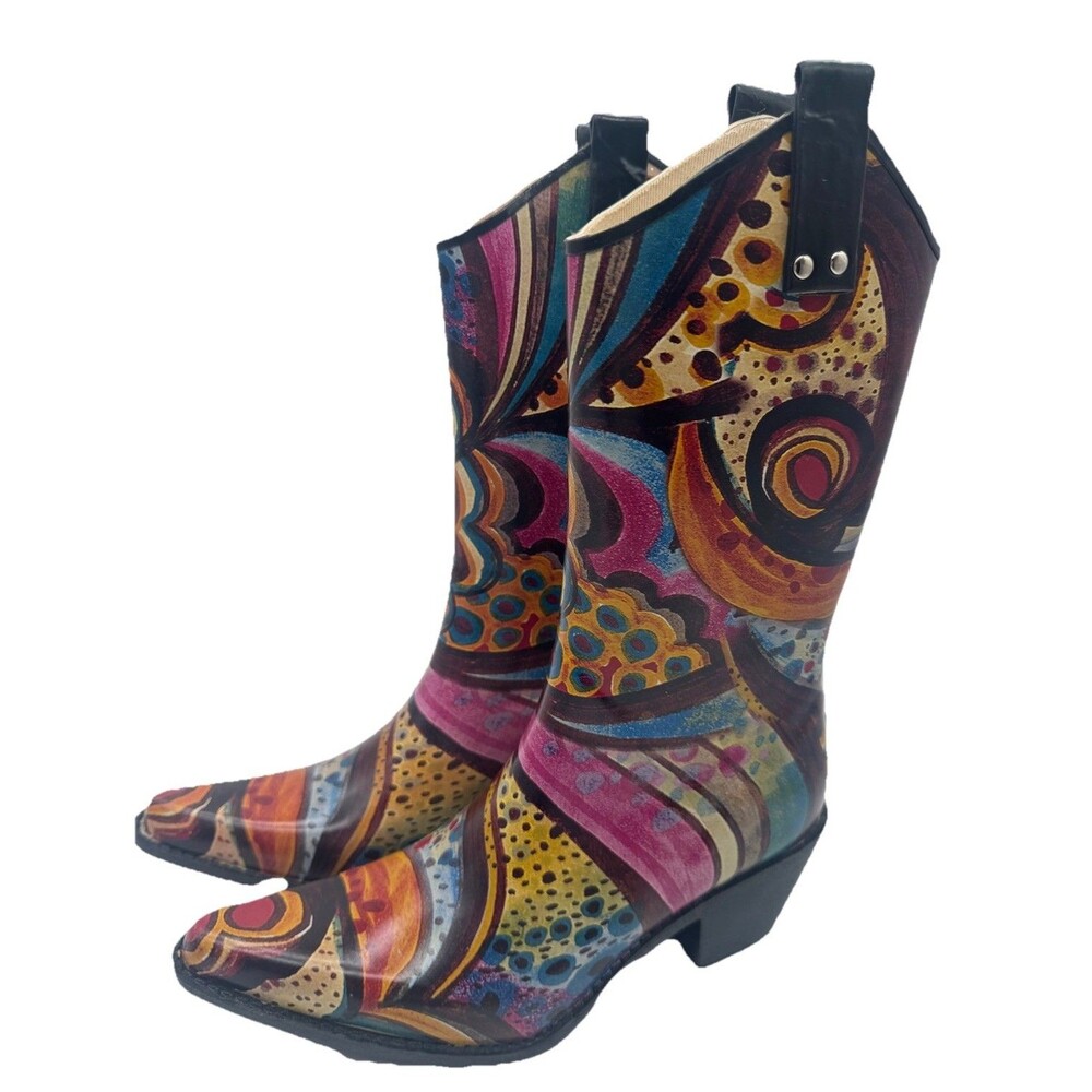 Nomad Yippy Women's Multicolor Western Cowboy Rain Boots Size 7 Artistic